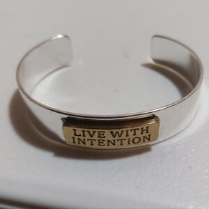 Rustic Cuff Live With Intention Affirmation Gold Silver 2 Tone Cuff Bracelet